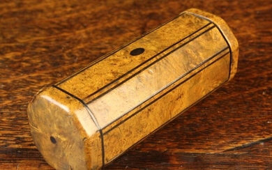 A Fine 19th Century Burr Yew-wood Snuff Box. The casing of octagonal tubular form inlaid with ebony
