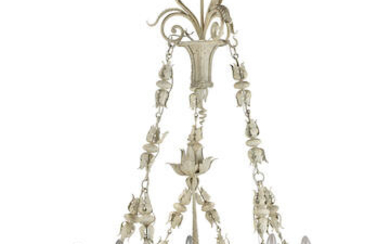 A French painted tole eight light chandelier