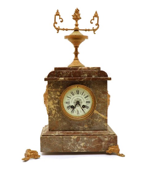 A French variegated marble mantel clock