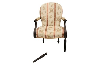 A GEORGE III MAHOGANY AND UPHOLSTERED OPEN ARMCHAIR, CIRCA 1770