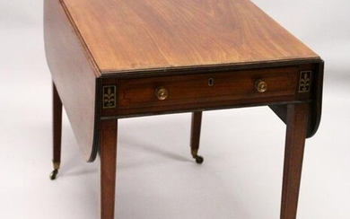 A GEORGE III MAHOGANY PEMBROKE TABLE, with a drawer to