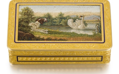 A GOLD AND ENAMEL SNUFF BOX WITH ROMAN MICROMOSAIC PANEL, PIERRE-ANDRÉ MONTAUBAN, PARIS, 1809-1819