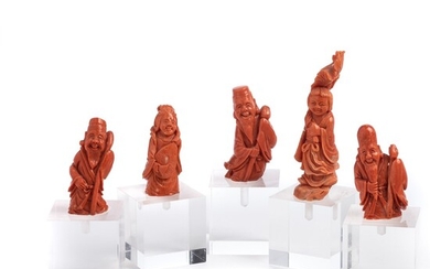 ˜A GROUP OF FIVE CHINESE CORAL FIGURES