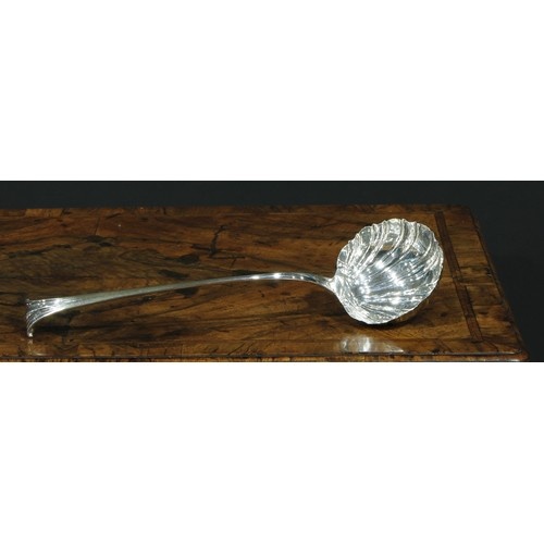A George III silver Onslow pattern soup ladle, shell bowl, 3...
