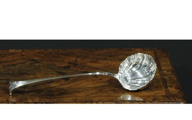 A George III silver Onslow pattern soup ladle, shell bowl, 3...