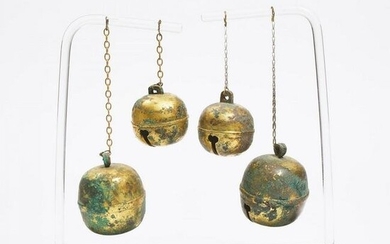 A Group of Four Gilt Bronze Horse Bells, Liao/Jin
