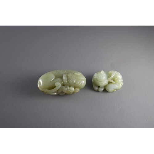 A Jade Fabulous Animal, and a Jade Lion and cubL: 6.5cm, the...