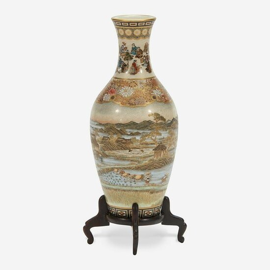 A Japanese Satsuma-type enameled pottery cabinet vase