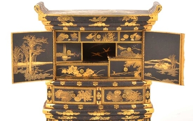 A Japanese iron and gilt decorated Kodansu table cabinet, attributed to the Komai Company