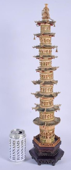 A LARGE 19TH CENTURY CHINESE CARVED AND PAINTED IVORY