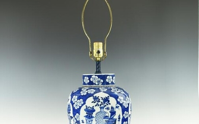 A LARGE CHINESE BLUE AND WHITE VASE CONVERTED LAMP