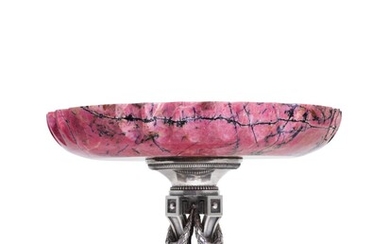 A LARGE FABERGÉ SILVER-MOUNTED RHODONITE TAZZA, MOSCOW, 1908-1917