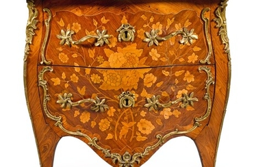 A LOUIS XV KINGWOOD AND BOIS SATINE FLORAL MARQUETRY COMMODE, BY PIERRE ROUSSEL, MID-18TH CENTURY