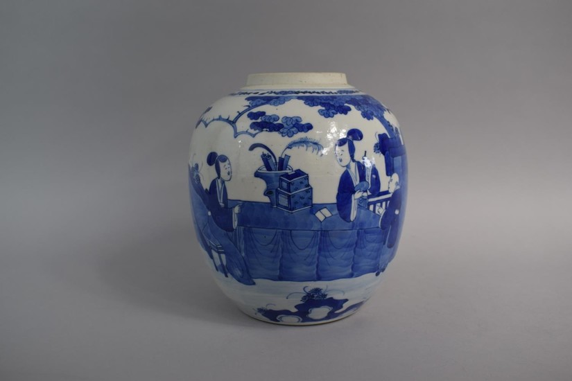 A Large Chinese Blue and White Ginger Jar (No Lid) Decorated...
