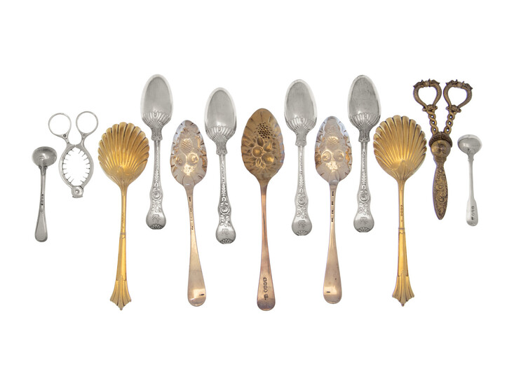 A Large Collection of English Silver Flatware Articles