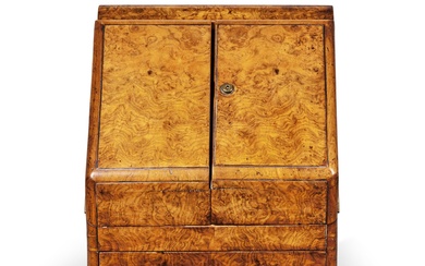 A Late Victorian Brass Mounted Burr Walnut and Yew Stationery Casket, Late 19th Century