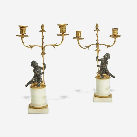 A Louis XVI Style Gilt and Patinated Bronze Candelabra