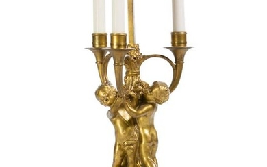 A Louis XVI bronze and marble figural lamp