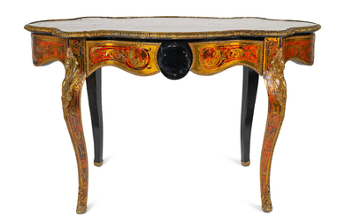 A Napoleon III Style Brass and Tortoise Shell Inlaid Center Table