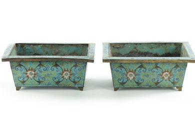 A PAIR OF 19TH CENTURY CHINESE CLOISONNÉ PLANTERS with...