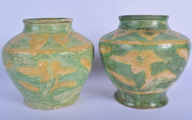 A PAIR OF CHINESE TANG DYNASTY EGG AND SPINACH SANCAI