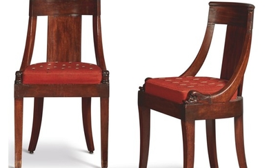 A PAIR OF FRENCH EMPIRE MAHOGANY CHAISES EN GONDOLE, FIRST QUARTER 19TH CENTURY