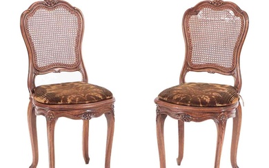 A PAIR OF FRENCH LOUIS XV STYLE CANED SIDE CHAIRS