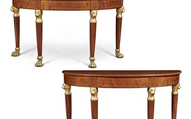 A PAIR OF REGENCY GILT-METAL-MOUNTED INLAID MAHOGANY SIDE TABLES, EARLY 19TH CENTURY