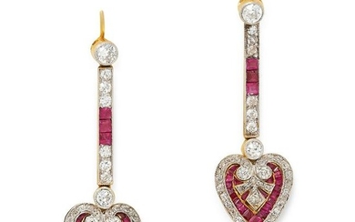 A PAIR OF RUBY AND DIAMOND DROP EARRINGS CIRCA 1940 in