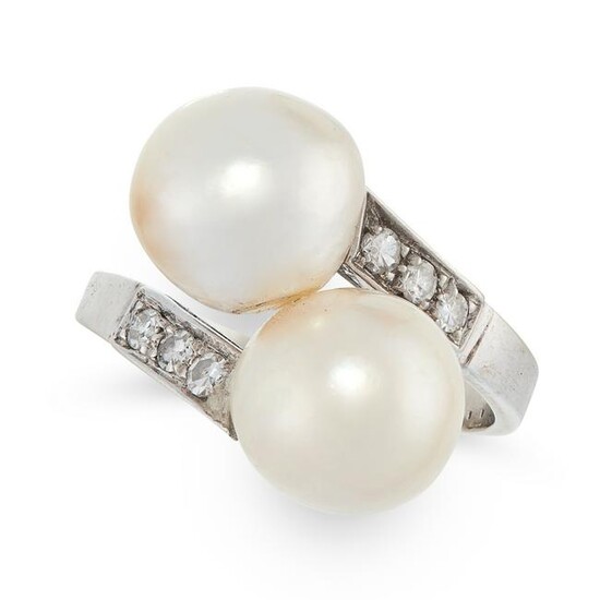 A PEARL AND DIAMOND DRESS RING in 18ct white gold, the