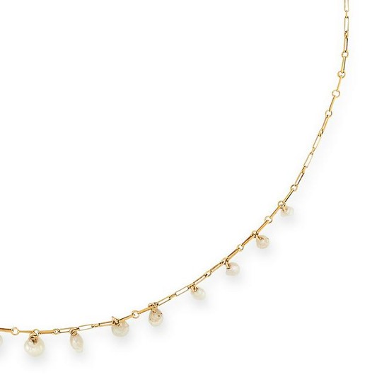 A PEARL NECKLACE the fine gold chain set with fifteen