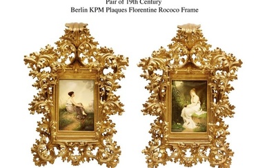 A Pair of 19th C. German KPM Plaques W/ Florentine Rococo Frame
