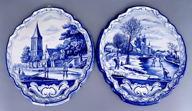 A Pair of Delft Blue and White Plaques, 19th...