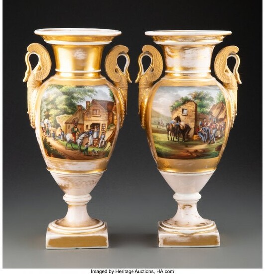 A Pair of French Painted and Partial Gilt Porcel