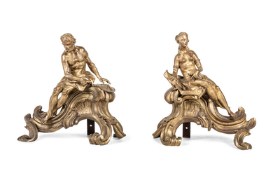 A Pair of Louis XV Gilt Bronze Figural Chenets