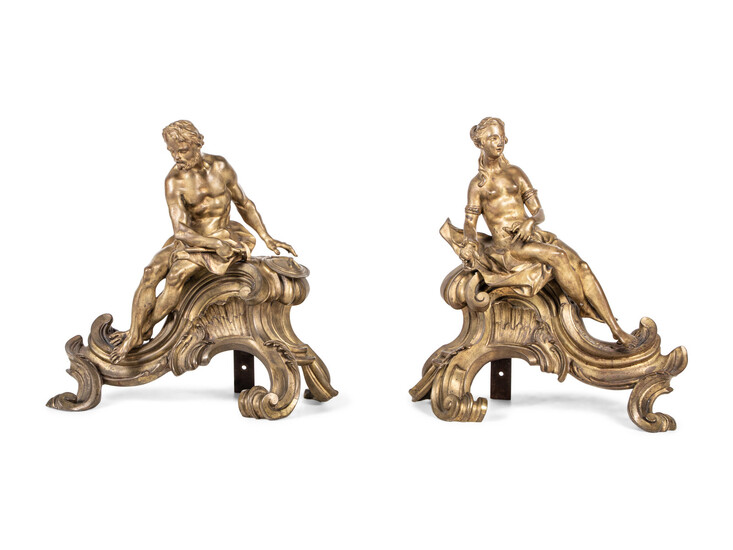 A Pair of Louis XV Gilt Bronze Figural Chenets