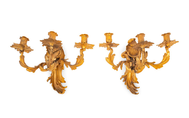 A Pair of Louis XV Style Gilt Bronze Three-Light Sconces