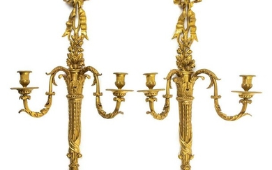 A Pair of Louis XVI Style Gilt Bronze Two-Light
