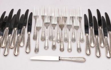 A Part Set of Silver Cutlery; Thirteen Forks & Eighteen Knives, Marked AK 900