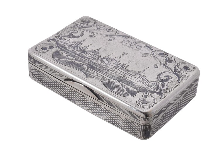 A Russian silver and niello rectangular snuff box