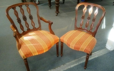 A SET OF EIGHT VICTORIAN STYLE MAHOGANY DINING CHAIRS