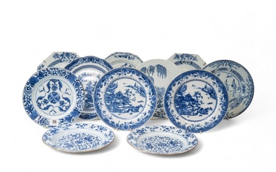 A SET OF NINE CHINESE BLUE AND WHITE DISHES QIANLONG PERIOD ...