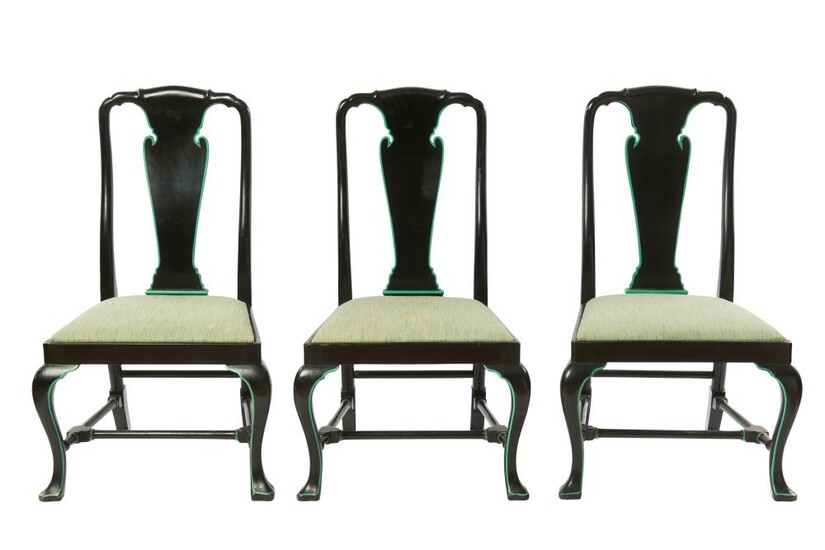 A SET OF SIX BLACK LACQUERED GEORGIAN STYLE DINING CHAIRS 19TH CENTURY