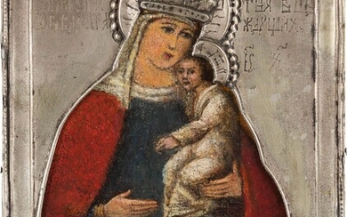 A SMALL ICON SHOWING THE MOTHER OF GOD WITH A...