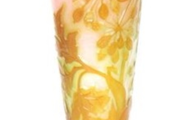 A STYLISH GALLE FOOTED SLENDER TAPERING SHOULDERED VASE the fire...