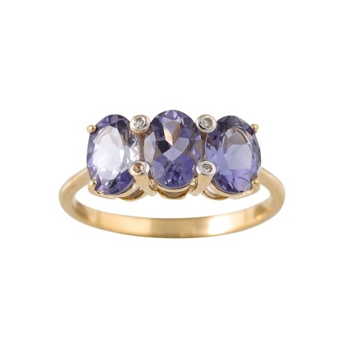 A TANZANITE AND DIAMOND RING, mounted in 9ct gold, (one diam...
