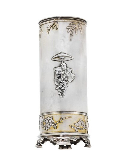 A Tiffany & Co Japanese style parcel-gilt silver vase, circa 1873-74