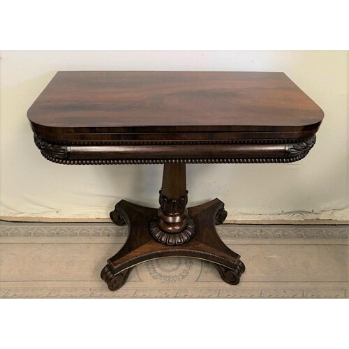 A VERY FINE WILLIAM IV ROSEWOOD CARD TABLE, with fold over t...