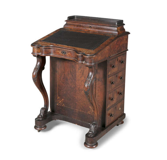 A VICTORIAN INLAID WALNUT DAVENPORT, c.1870/1880, with the...