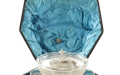 A VICTORIAN SILVER BUTTER DISH IN FITTED LEATHER CASE with f...